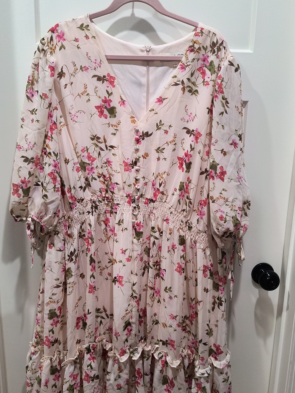 Taylor Pink Floral Long Sleeve V-Neck Midi Dress